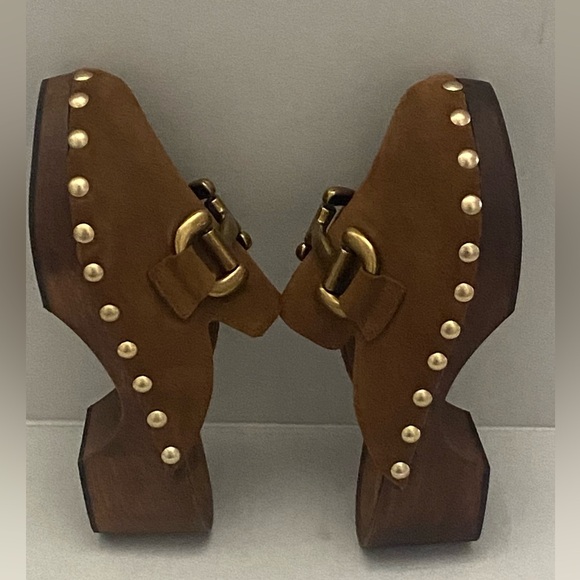Boden Brown Suede Mules with Gold Accents - Picture 6 of 12